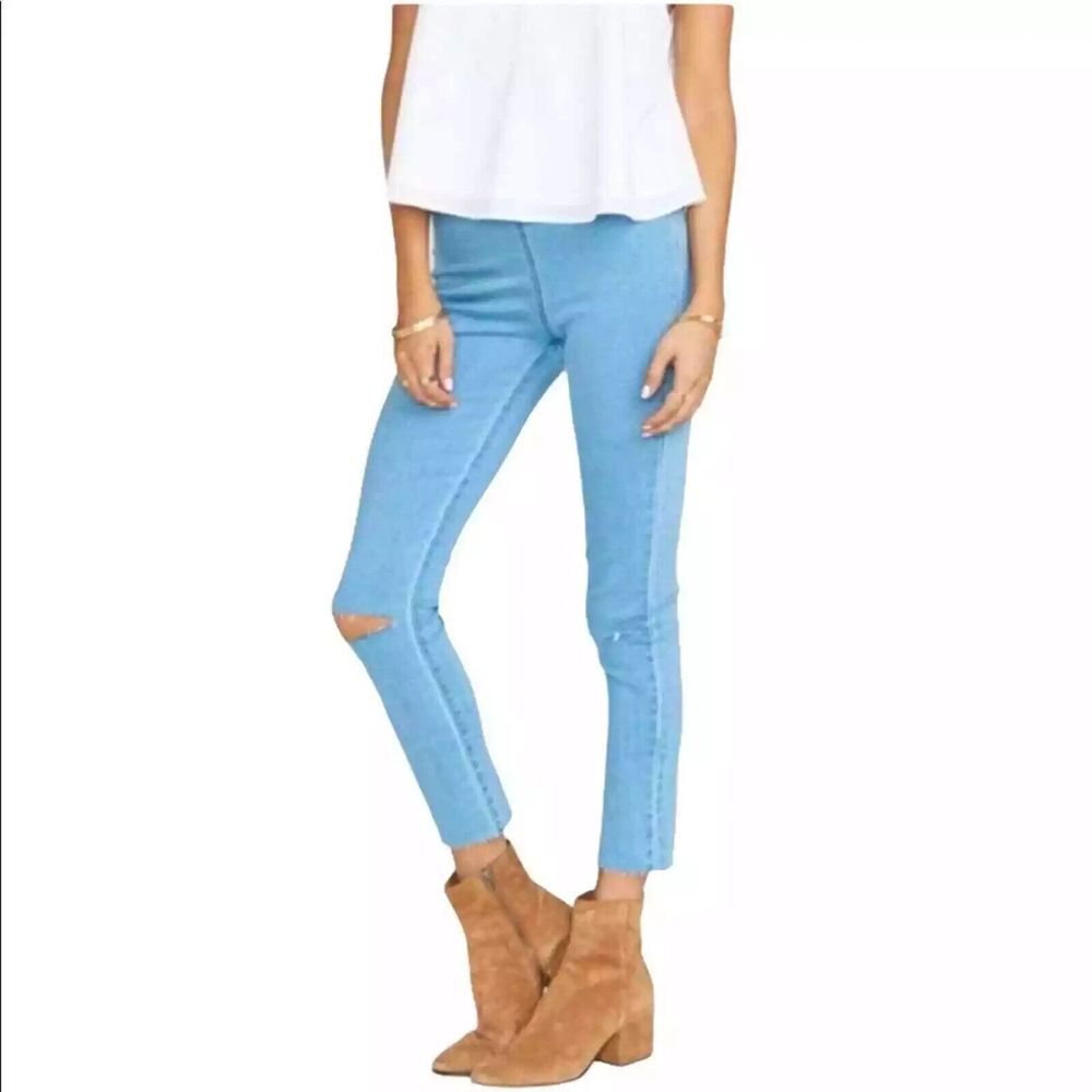 Show Me Your Mumu Womens Soho Skinnies Pull On Skinny Jeans Knee Cut Out Size XS